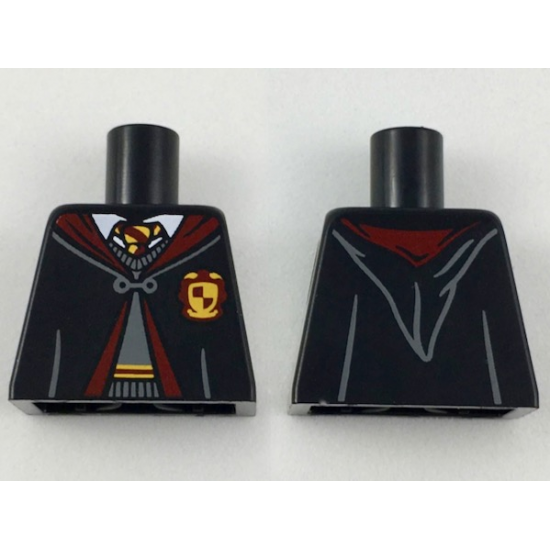 Torso Hogwarts Robe Clasped over Dark Bluish Gray Sweater, Dark Red and Bright Light Orange Tie and Trim Pattern