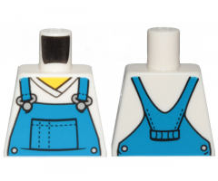 Torso V-Neck Shirt with Blue Overalls, Dotted Horizontal Line on Front Pocket - Printed Back Pattern
