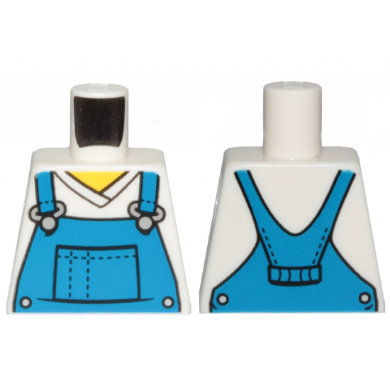 Torso V-Neck Shirt with Blue Overalls, Dotted Horizontal Line on Front Pocket - Printed Back Pattern