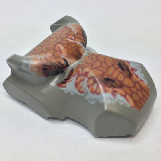 Animal, Body Part Dinosaur Head Tyrannosaurus rex, Jaw Top, Set 1371 Pattern - Dark Orange and Light Gray Scales