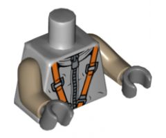 Torso Spacesuit with Silver Zipper and Orange Harness Pattern / Dark Tan Arms / Dark Bluish Gray Hands