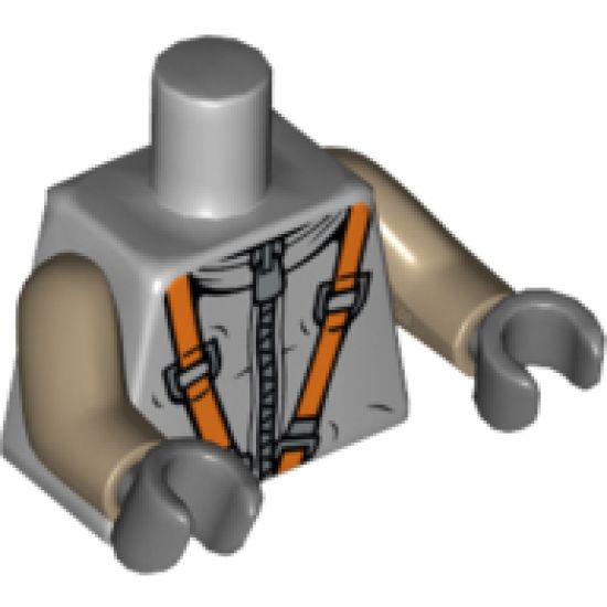 Torso Spacesuit with Silver Zipper and Orange Harness Pattern / Dark Tan Arms / Dark Bluish Gray Hands