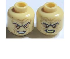 Minifigure, Head Dual Sided Wrinkles, Sunken Yellow Eyes, Black Eyebrows, Bared Teeth, Angry / Evil Smile Pattern (SW Palpatine) - Hollow Stud