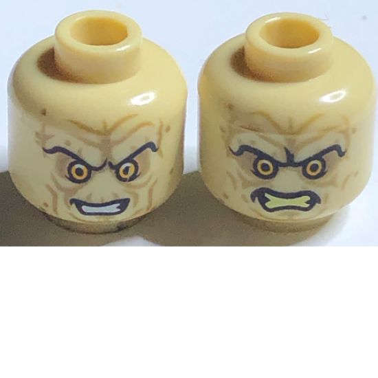 Minifigure, Head Dual Sided Wrinkles, Sunken Yellow Eyes, Black Eyebrows, Bared Teeth, Angry / Evil Smile Pattern (SW Palpatine) - Hollow Stud