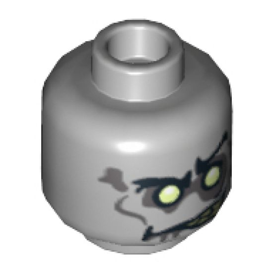 Minifigure, Head Alien with White Eyes and Yellowed Teeth, Angry Pattern (Zombie Groom) - Hollow Stud
