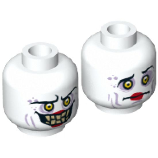 Minifigure, Head Dual Sided Alien with Sunken Yellow Eyes, Red Lips, Evil Smile with Teeth / Confused Pattern - Hollow Stud