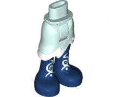 Mini Doll, Legs with Hips and Skirt Asymmetric Layered Short, White Ruffle, Dark Blue Legs and Feet with Light Aqua Scrollwork Pattern