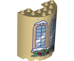 Cylinder Half 3 x 6 x 6 with 1 x 2 Cutout with Curved Lattice Windows and Holly Leaves Pattern
