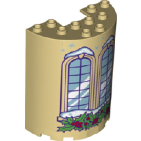 Cylinder Half 3 x 6 x 6 with 1 x 2 Cutout with Curved Lattice Windows and Holly Leaves Pattern