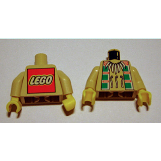 Torso Western Indians Necklace and Dark Turquoise Squares - LEGO Logo on Back Pattern / Tan Arms / Yellow Hands