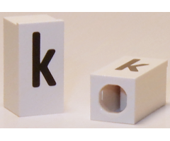 Tile, Modified 1 x 2 x 5/6 with Stud Hole in End and Black 'k' Lower Case Pattern