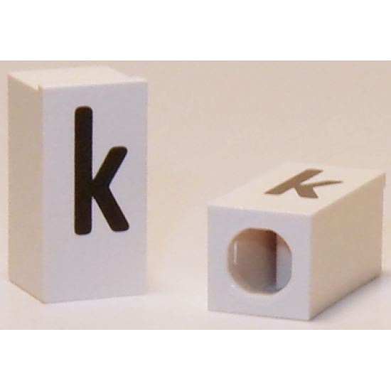 Tile, Modified 1 x 2 x 5/6 with Stud Hole in End and Black 'k' Lower Case Pattern