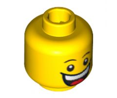 Minifigure, Head Male Huge Grin, White Pupils, Eyebrows Pattern - Blocked Open Stud