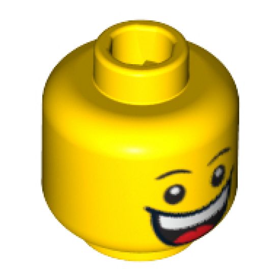 Minifigure, Head Male Huge Grin, White Pupils, Eyebrows Pattern - Blocked Open Stud