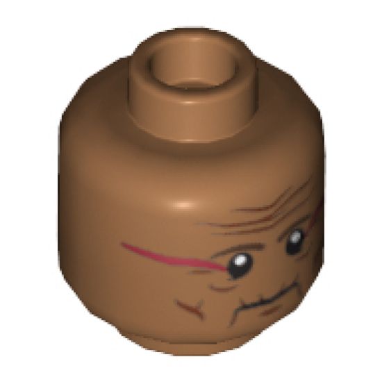 Minifigure, Head Dual Sided Wrinkles and Dark Red Face Paint, Mouth Closed / Mouth Open Scared Pattern - Hollow Stud