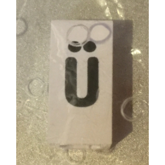 Tile, Modified 1 x 2 x 5/6 with Stud Hole in End and Black 'ü' Lower Case Pattern