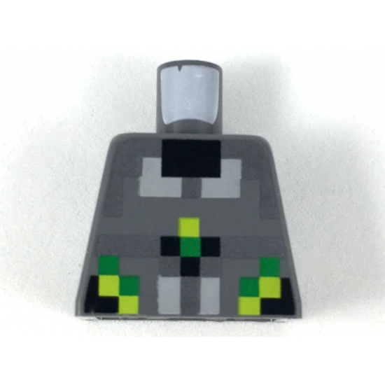 Torso Black, Silver, Light Bluish Gray, Lime, and Green Pixelated Armor Pattern