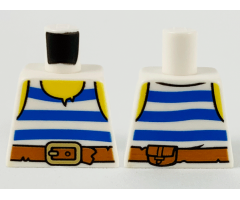 Torso Tank Top, Blue and White Stripes, Dark Orange Belt with Gold Buckle Pattern