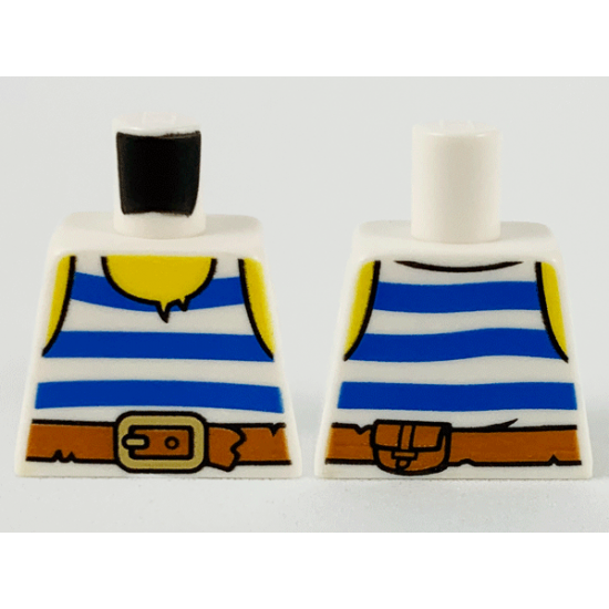 Torso Tank Top, Blue and White Stripes, Dark Orange Belt with Gold Buckle Pattern