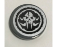Tile, Round 2 x 2 with Bottom Stud Holder with Alien Skull in Black Circle Pattern (Sticker) - Set 70228