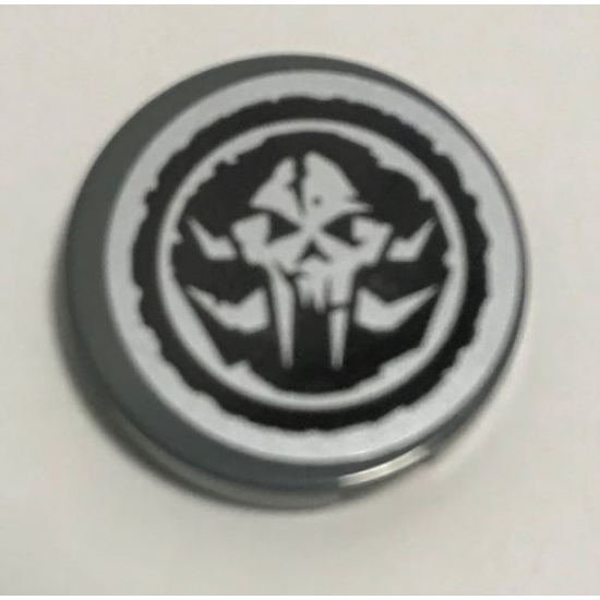Tile, Round 2 x 2 with Bottom Stud Holder with Alien Skull in Black Circle Pattern (Sticker) - Set 70228
