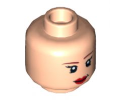Minifigure, Head Dual Sided Female Brown Eyebrows, Eyelashes, Red Lips, Smile / Angry Pattern (Batgirl) - Hollow Stud