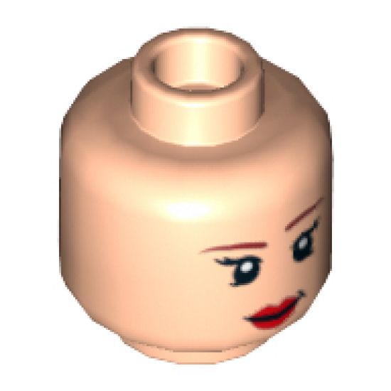 Minifigure, Head Dual Sided Female Brown Eyebrows, Eyelashes, Red Lips, Smile / Angry Pattern (Batgirl) - Hollow Stud