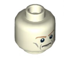 Minifigure, Head Dual Sided Medium Nougat Eyebrows, Gray Wrinkles, Determined / Angry with Red Eyes and Protruding Veins Pattern - Hollow Stud