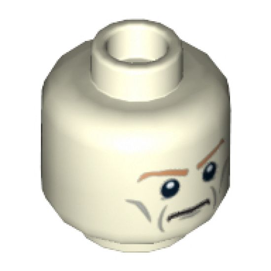 Minifigure, Head Dual Sided Medium Nougat Eyebrows, Gray Wrinkles, Determined / Angry with Red Eyes and Protruding Veins Pattern - Hollow Stud