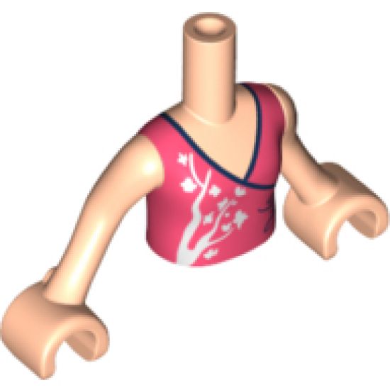 Mini Doll, Torso Friends Girl Coral Wrap Top with White Tree Pattern, Light Nougat Arms with Hands