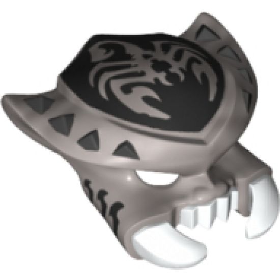 Minifigure, Headgear Mask Scorpion with White Fangs and Pincers, Pearl Dark Gray Spikes and Scorpion Emblem Pattern