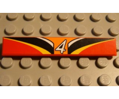 Tile 1 x 6 with '4', Orange, White, Black, Yellow, Red Pattern (Sticker) - Set 8380