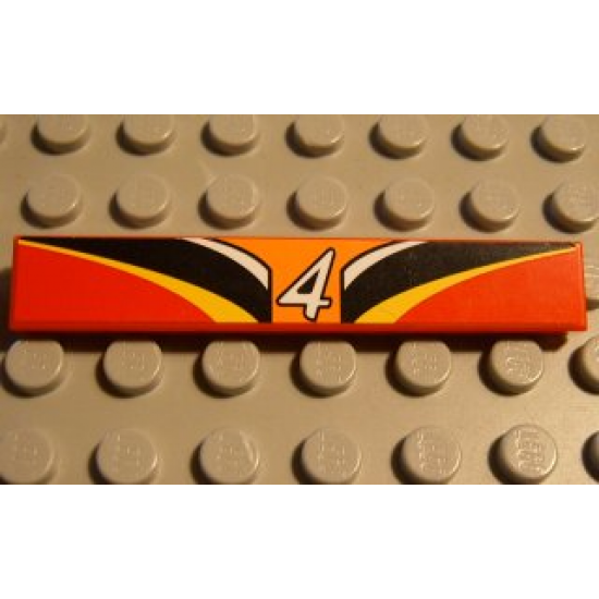 Tile 1 x 6 with '4', Orange, White, Black, Yellow, Red Pattern (Sticker) - Set 8380