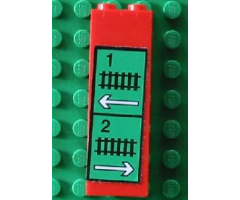 Brick 1 x 2 x 5 with Train Track, White Arrows and '1' and '2' Pattern (Sticker) - Set 4556