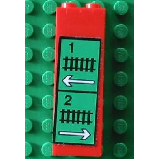 Brick 1 x 2 x 5 with Train Track, White Arrows and '1' and '2' Pattern (Sticker) - Set 4556