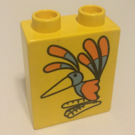 Duplo, Brick 1 x 2 x 2 with Colorful Bird Pattern