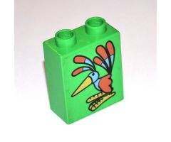 Duplo, Brick 1 x 2 x 2 with Colorful Bird Pattern