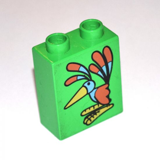 Duplo, Brick 1 x 2 x 2 with Colorful Bird Pattern