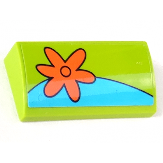 Slope, Curved 2 x 4 x 2/3 with Bottom Tubes with Orange Flower Pattern Model Left Side (Sticker) - Set 75902