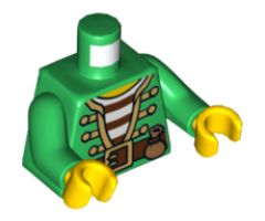 Torso Pirate Open Jacket Gold Trim over Striped Shirt, Belt with Pouch Pattern / Green Arms / Yellow Hands