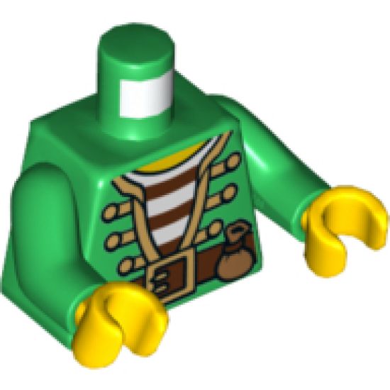 Torso Pirate Open Jacket Gold Trim over Striped Shirt, Belt with Pouch Pattern / Green Arms / Yellow Hands