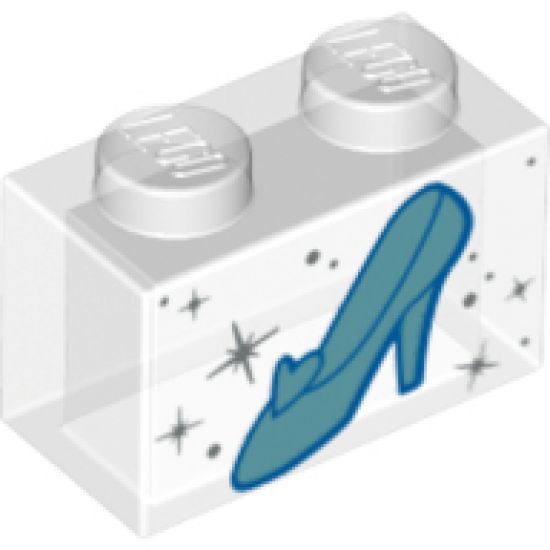 Brick 1 x 2 without Bottom Tube with Metallic Blue Shoe Cinderella Glass Slipper with Heart Pattern