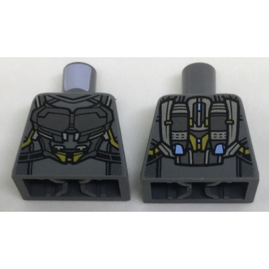 Torso Silver Space Armor with Gold and Bright Light Blue Trim Pattern