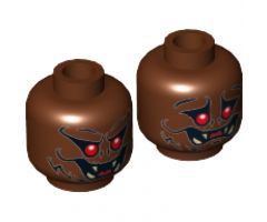 Minifigure, Head Dual Sided Alien with Red Eyes, Fangs, Fur Smiling / Worried Pattern - Hollow Stud