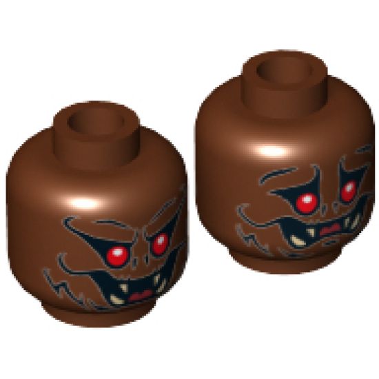 Minifigure, Head Dual Sided Alien with Red Eyes, Fangs, Fur Smiling / Worried Pattern - Hollow Stud