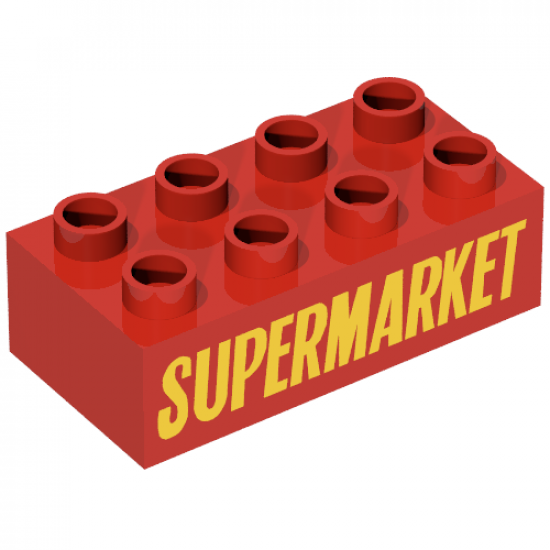 Duplo, Brick 2 x 4 with 'SUPERMARKET' Text Pattern