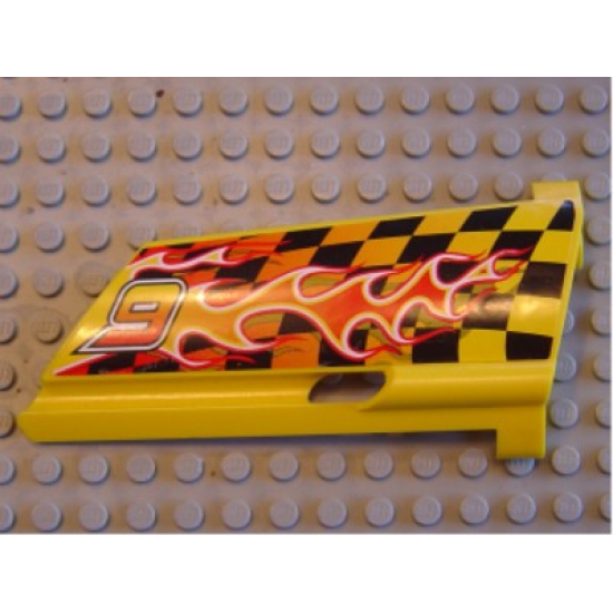 Technic, Panel Fairing #20 Large Long, Small Hole, Side A with '9' and Flame Pattern (Sticker) - Set 8376