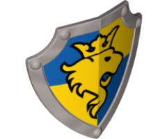 Duplo, Figure Wear & Utensil Shield, Angled Triangle with Yellow Lion and Crown Facing Left Pattern