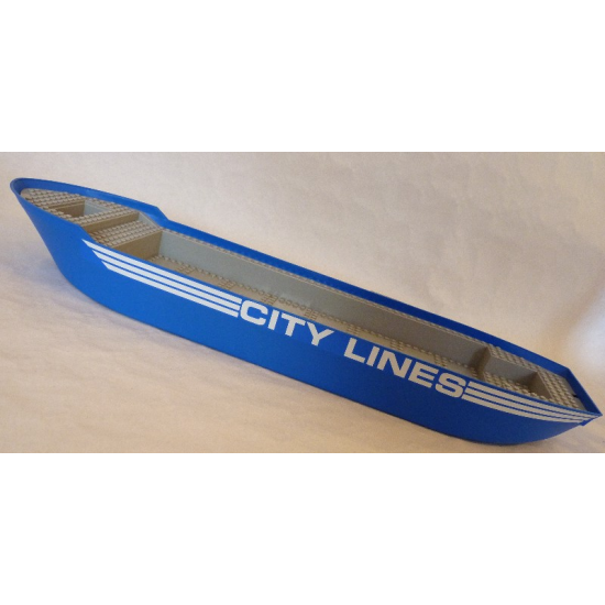 Boat Hull Unitary 74 x 18 x 7 with Light Bluish Gray Top with White Stripes and 'CITY LINES' Pattern on Both Sides (Stickers) - set 7994