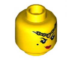 Minifigure, Head Dual Sided Gold Headband, Beauty Mark, and Red Lips / Angry Red Eyes and Open Mouth Grimace with White Teeth Pattern - Hollow Stud